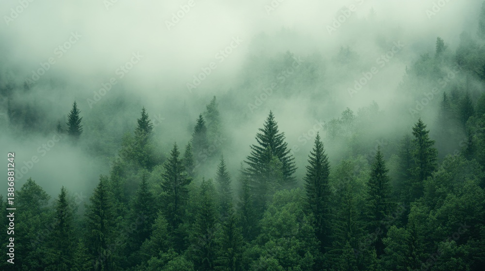 Misty Forest Foggy Green Coniferous Trees Nature Scenery Misty Forest Foggy Green Coniferous Trees Nature Scenery