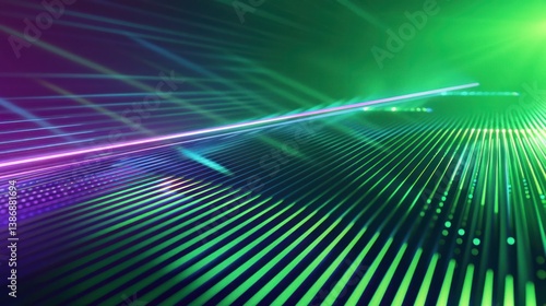 Futuristic glowing green neon lines on smoked dark background. Generated AI image