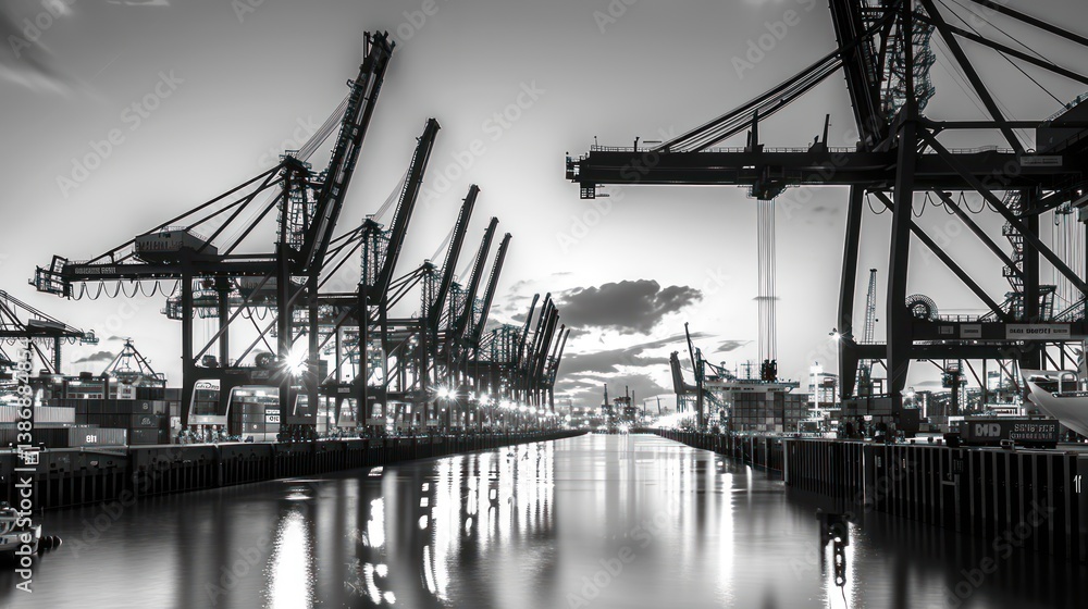 Fototapeta premium A large body of water with a few large ships docked at a pier