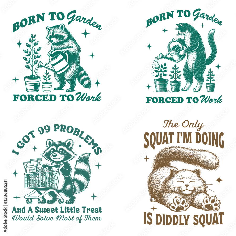 Obraz premium Funny Retro Vintage Animals Tee Shirt, cute funny sarcastic animals, funny Characters animal Typographic, Funny Quotes and funny animal vector design sublimation bundle 