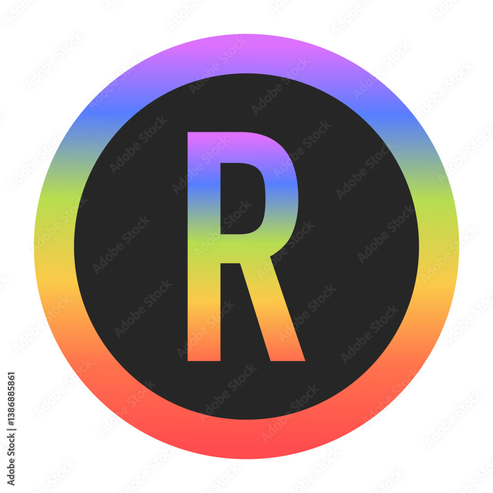 Modern Capital Letter R logo with a colorful rainbow gradient and circular border. Dark background enhances contrast, perfect for tech, branding, or creative design. Modern Capital Letter R logo with a colorful rainbow gradient and circular border. Dark background enhances contrast, perfect for tech, branding, or creative design.