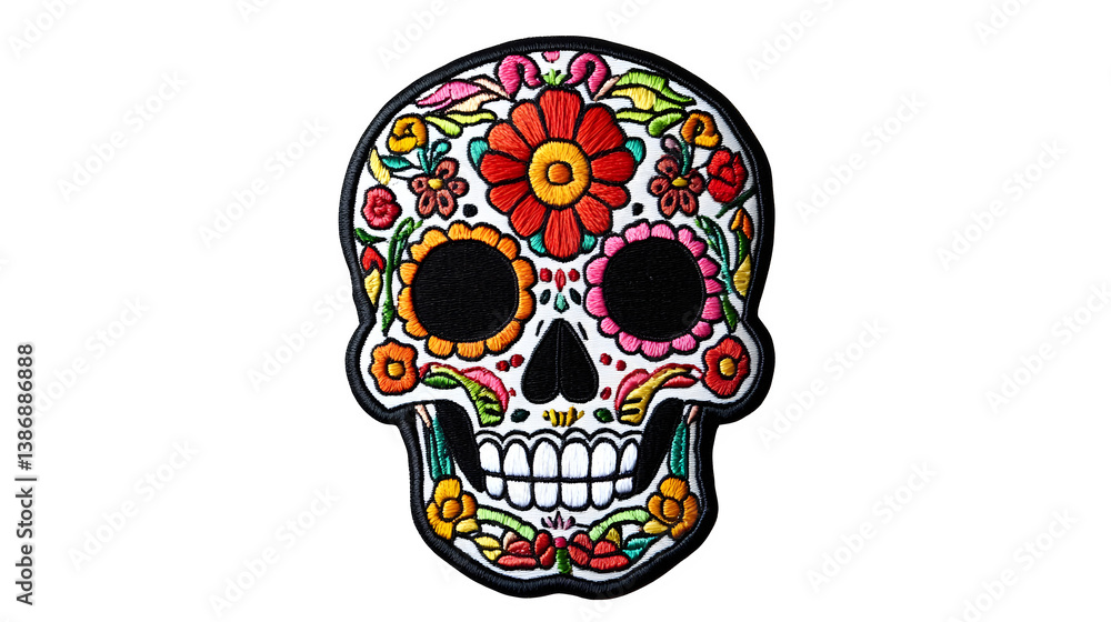 Obraz premium Vibrant Calavera Artwork: Decorative Skull with Flowers and Patterns.
