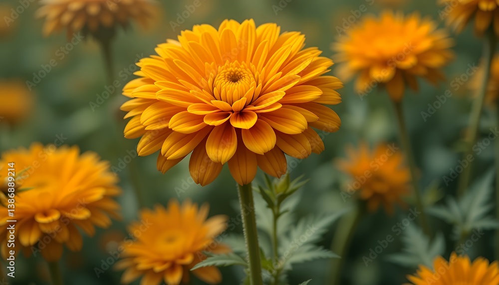 Vibrant Yellow Flowers Blooming in a Garden with Green Foliage Closeup Vibrant Yellow Flowers Blooming in a Garden with Green Foliage Closeup