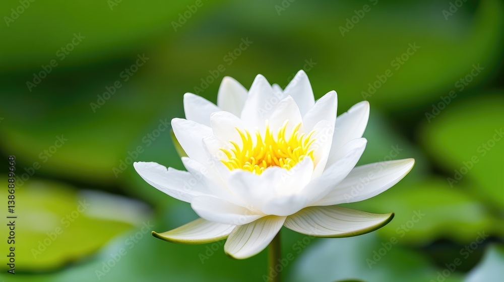 White Water Lily Green Lily Pads, Natural Vibrant Style, High-Definition Soft Focus, Close-up Profile View, Delicate Petals, Peaceful Bloom, Serene Pond, Bright Fresh Tones, Ideal for Spa Marketing White Water Lily Green Lily Pads, Natural Vibrant Style, High-Definition Soft Focus, Close-up Profile View, Delicate Petals, Peaceful Bloom, Serene Pond, Bright Fresh Tones, Ideal for Spa Marketing