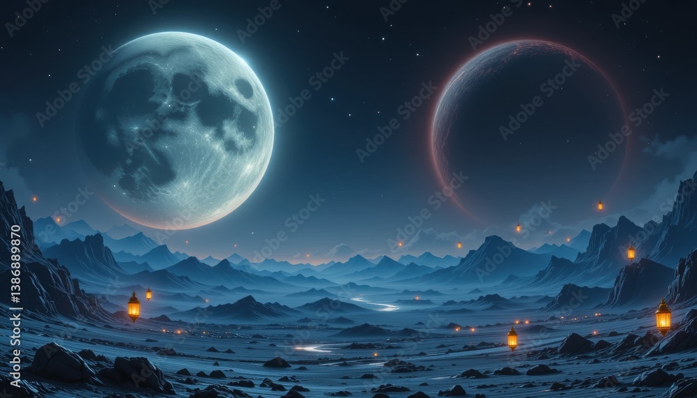 Dual Celestial Spheres: Lunar Landscape with Lanterns. Dual Celestial Spheres: Lunar Landscape with Lanterns.