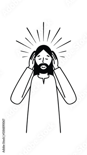 Jesus covered his ears vector illustration