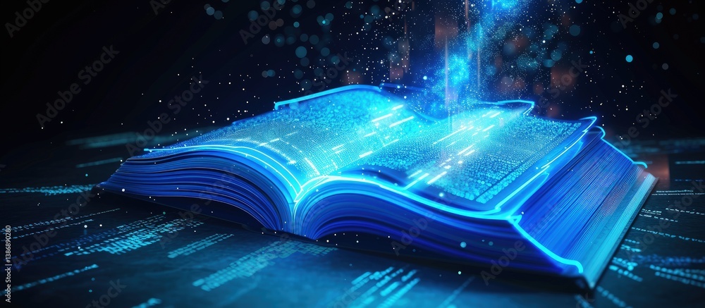 custom made wallpaper toronto digitalModern futuristic open blue book for education with digital futuristic elements graphic.Generated AI