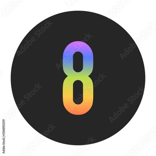 Simple Number 8 logo with a vertical rainbow gradient on a black circle. Clean, bold, and ideal for app icons, branding, or minimalist graphic elements.