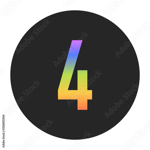 Simple Number 4 logo with a vertical rainbow gradient on a black circle. Clean, bold, and ideal for app icons, branding, or minimalist graphic elements.