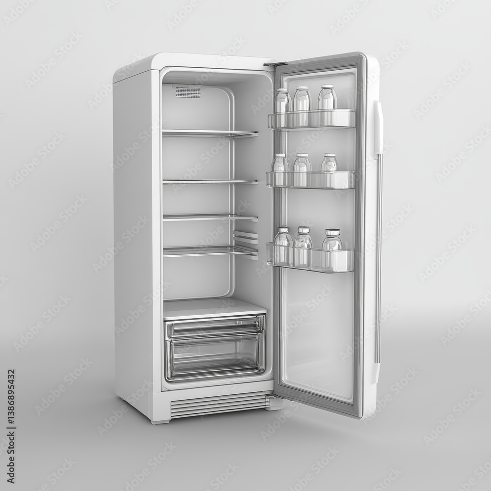 Mini refrigerator, empty white kitchen fridge with close and open door for fresh food or drinks. Realistic 3d vector cooler with glass shelves front and corner view isolated on transparent background. Mini refrigerator, empty white kitchen fridge with close and open door for fresh food or drinks. Realistic 3d vector cooler with glass shelves front and corner view isolated on transparent background.
