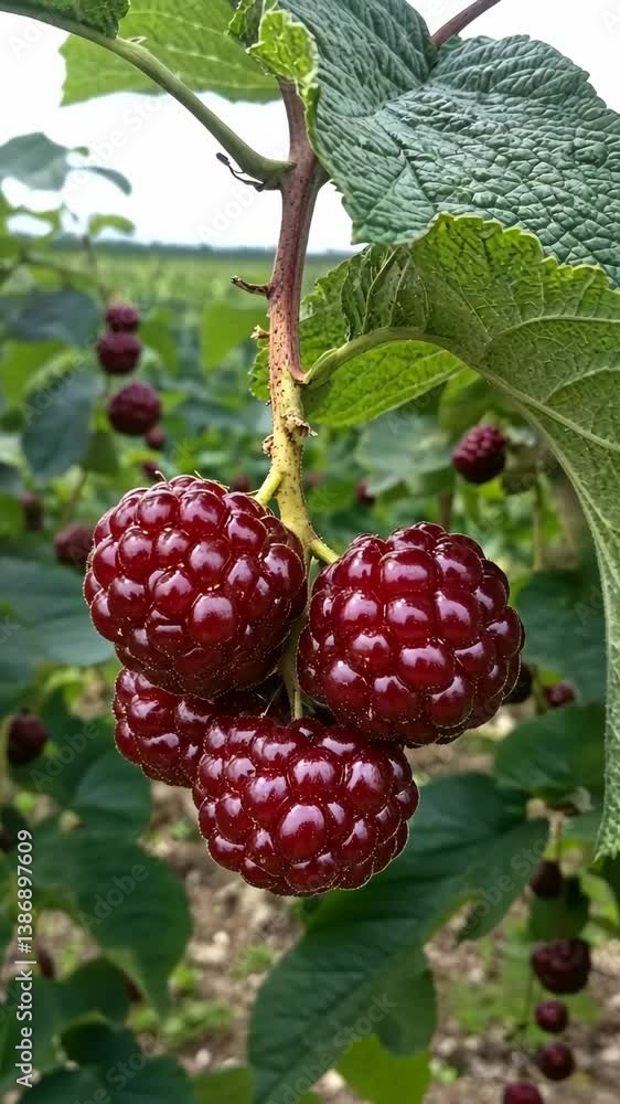 Ripe berries growing on a vine near a farm in summer under clear skies in the countryside Ripe berries growing on a vine near a farm in summer under clear skies in the countryside