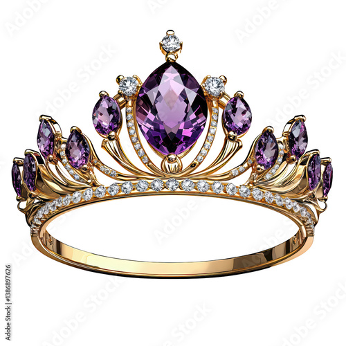majestic crown adorned with purple gemstones and sparkling diamonds, radiating elegance and luxury