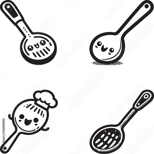 A set of isolated kitchen utensils and tools