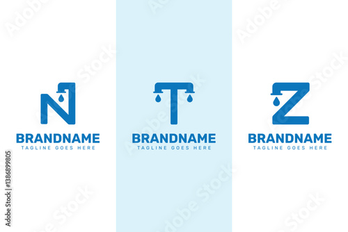 Letter N T Z Faucet Tap Plumbing Logo Set, symbolizing professional and reliable plumbing solutions