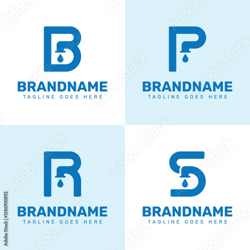 Letter B P R S Faucet Tap Plumbing Logo Set, symbolizing professional and reliable plumbing solutions