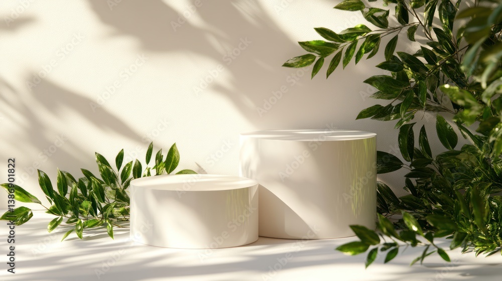 Minimalist product display podium with greenery Minimalist product display podium with greenery
