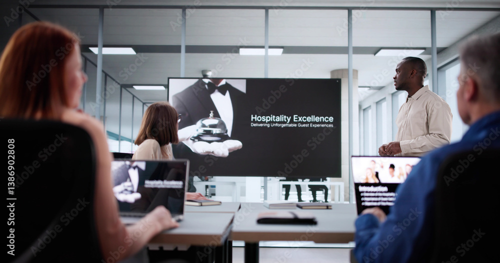 Hospitality Team Meeting At Five Star Service Presentation