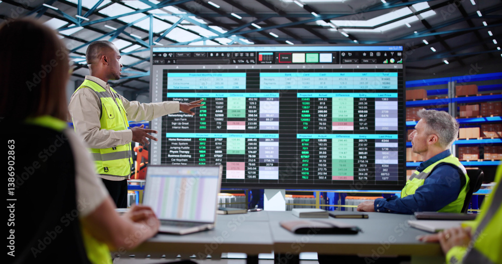 Supply Chain Analyst Leading Warehouse Meeting With Diverse Workers