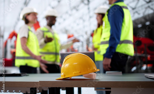 Engineering Worker Wearing A Plastic Hard Hat