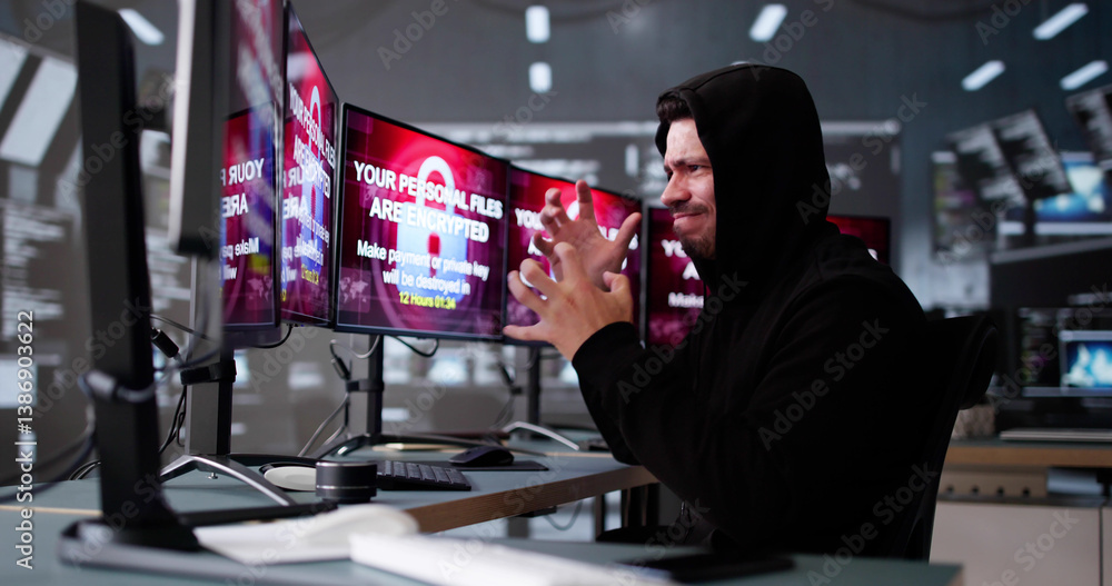 Ransomware Cyber Attack On Hacker Computer