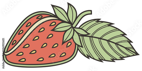 Fresh Strawberry Vector Illustration with Leaf - Perfect for Food Design
