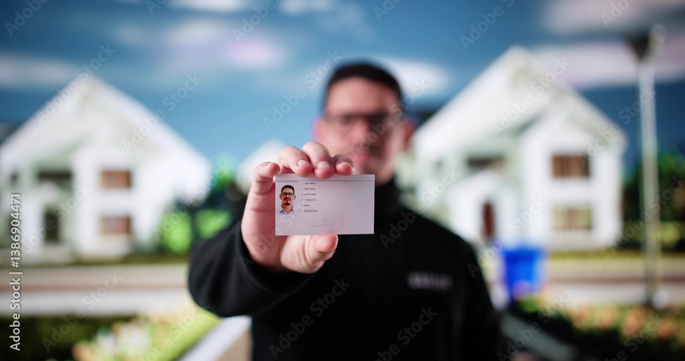 Man Bailiff In Holding ID Badge Standing
