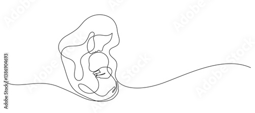 mother embracing baby sleeping one line continuous