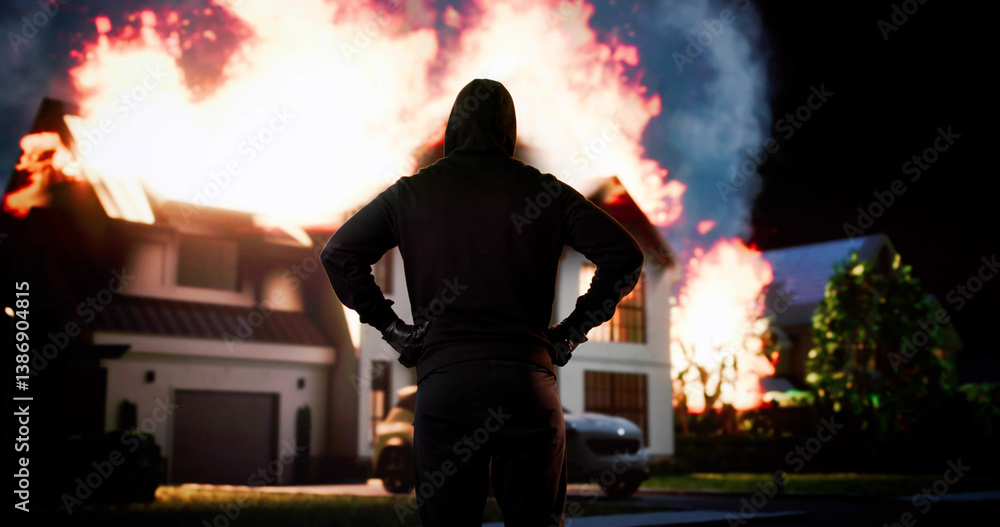 Arsonist In Front Of House On Fire