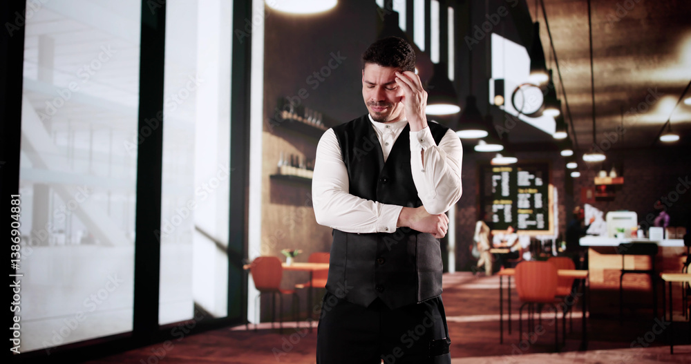 Sad Bartender In Cafe Or Restaurant