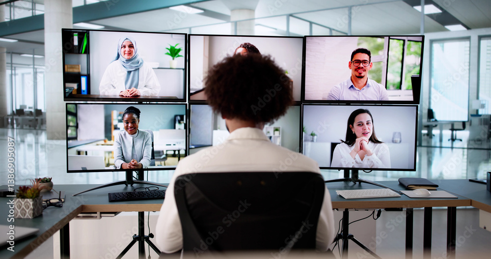 Virtual conference call with African American HR manager