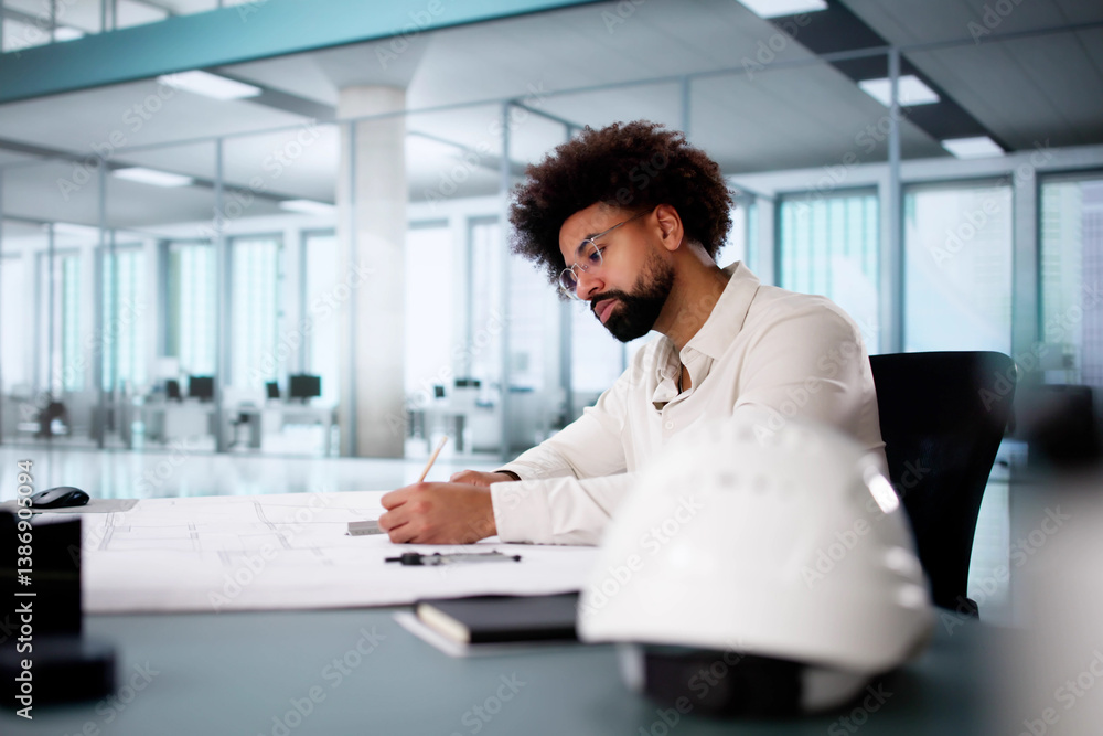 Busy African American Man Discussing Urban Construction Design Project