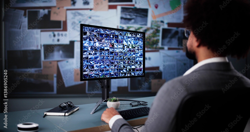 Investigator reviewing CCTV footage for police investigation