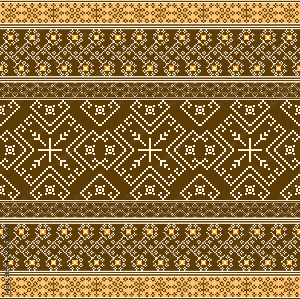 Geometric pixel art pattern. Abstract pixel art geometric pattern design for fabric, carpet, tile, clothing, embroidery, needlepoint and background. Vector pixel art seamless motif Native American Geometric pixel art pattern. Abstract pixel art geometric pattern design for fabric, carpet, tile, clothing, embroidery, needlepoint and background. Vector pixel art seamless motif Native American