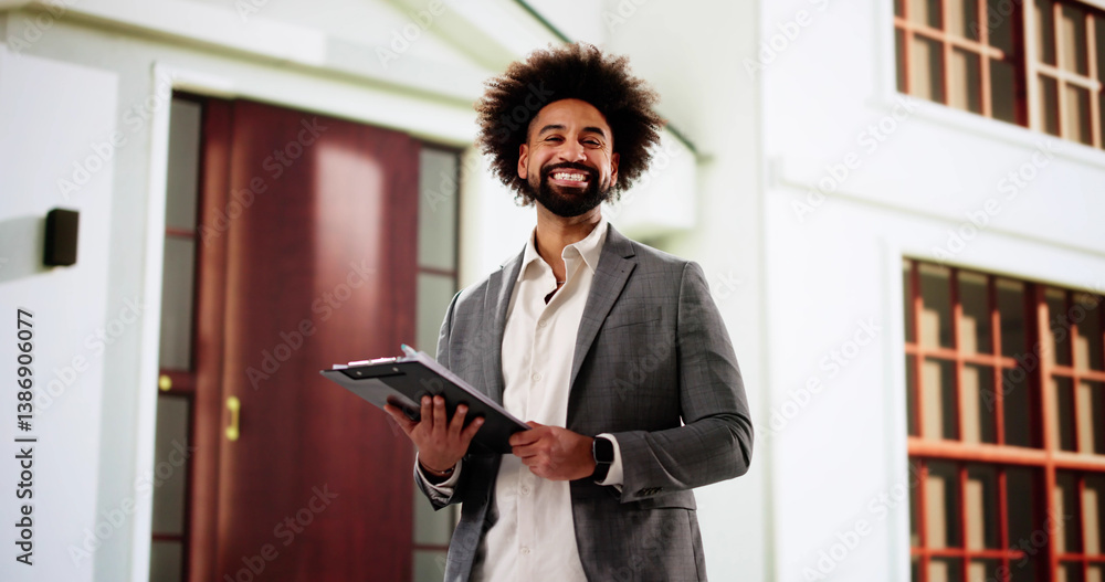 Black African-American man appraises real estate property