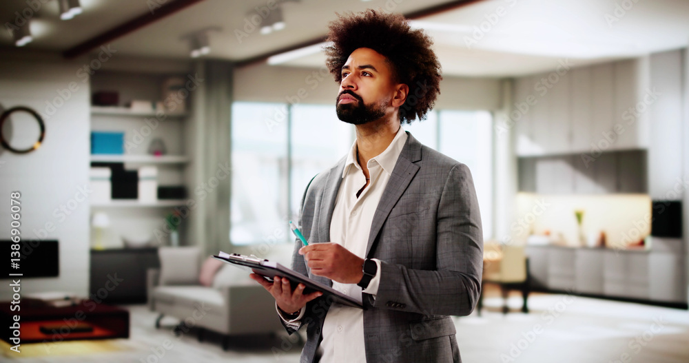 Black real estate agent assesses property with homeowner
