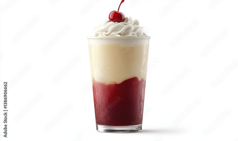 Cherry vanilla milkshake, layered dessert drink, studio shot, white background, food photography, menu image Cherry vanilla milkshake, layered dessert drink, studio shot, white background, food photography, menu image