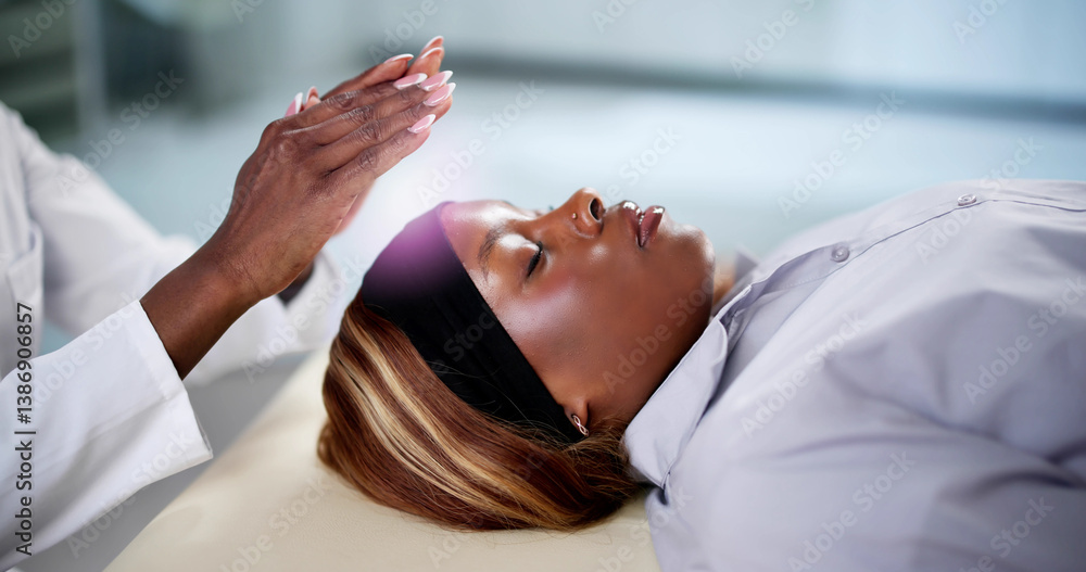 African American woman receiving Reiki therapy