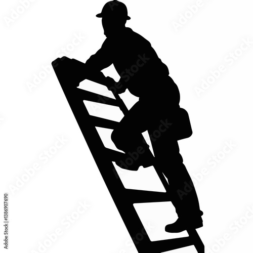 Roofer climbing ladder in silhouette, focus on hard work