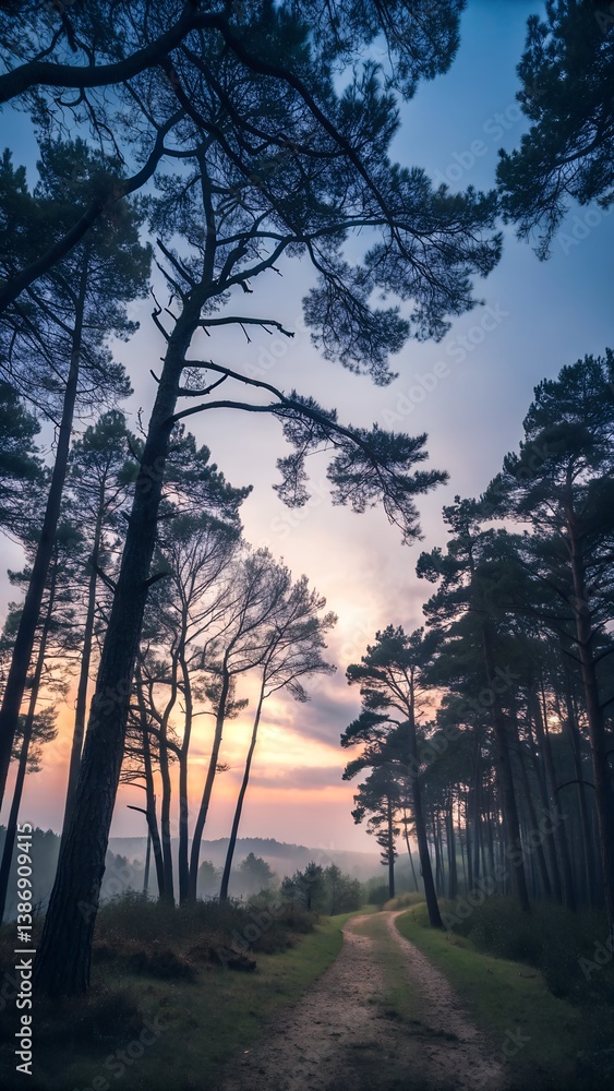 Fototapeta premium Natural Twilight Forest for mobile wallpaper