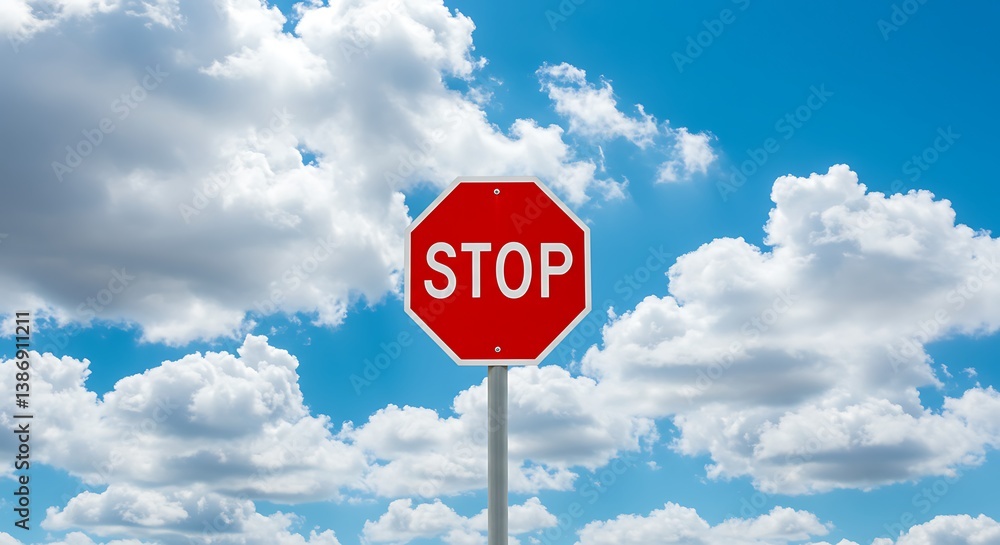 Stop Sign Against A Blue Sky Crimson Command In Cloudy Skies Halt Beneath A Summer Sky Red Octagon Under White Clouds AI Generated Stop Sign Against A Blue Sky Crimson Command In Cloudy Skies Halt Beneath A Summer Sky Red Octagon Under White Clouds AI Generated