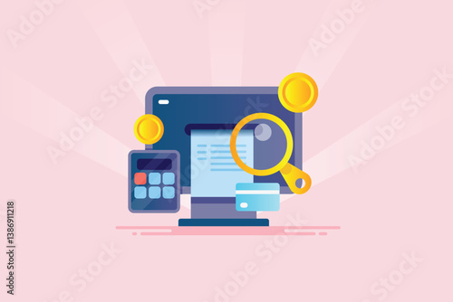 Online invoice bill, tax payment calculation, financial and accounting analytics software e-business concept.