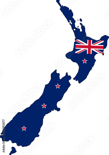 New Zealand flag on the map illustration vector with transparent. Flag of New Zealand Overlaid on Detailed Map of Country