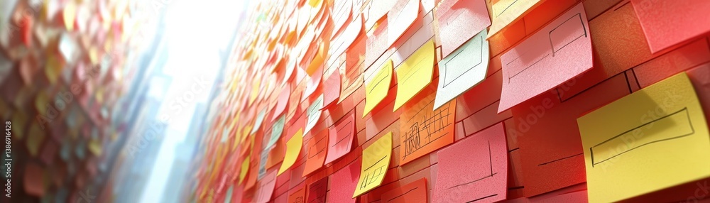 Dynamic Workflow Environment with Colorful Post-it Notes for Task Management and Organization in Modern Office Setting