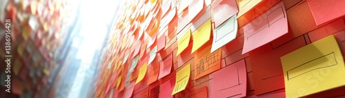 Obraz na płótnie Dynamic Workflow Environment with Colorful Post-it Notes for Task Management and Organization in Modern Office Setting w salonie