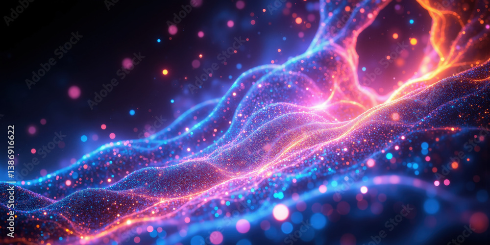 AI-Generated Art Universe - A surreal landscape where glowing, pixel-like particles constantly reshape into abstract digital artforms. The vibrant colors AI-Generated Art Universe - A surreal landscape where glowing, pixel-like particles constantly reshape into abstract digital artforms. The vibrant colors