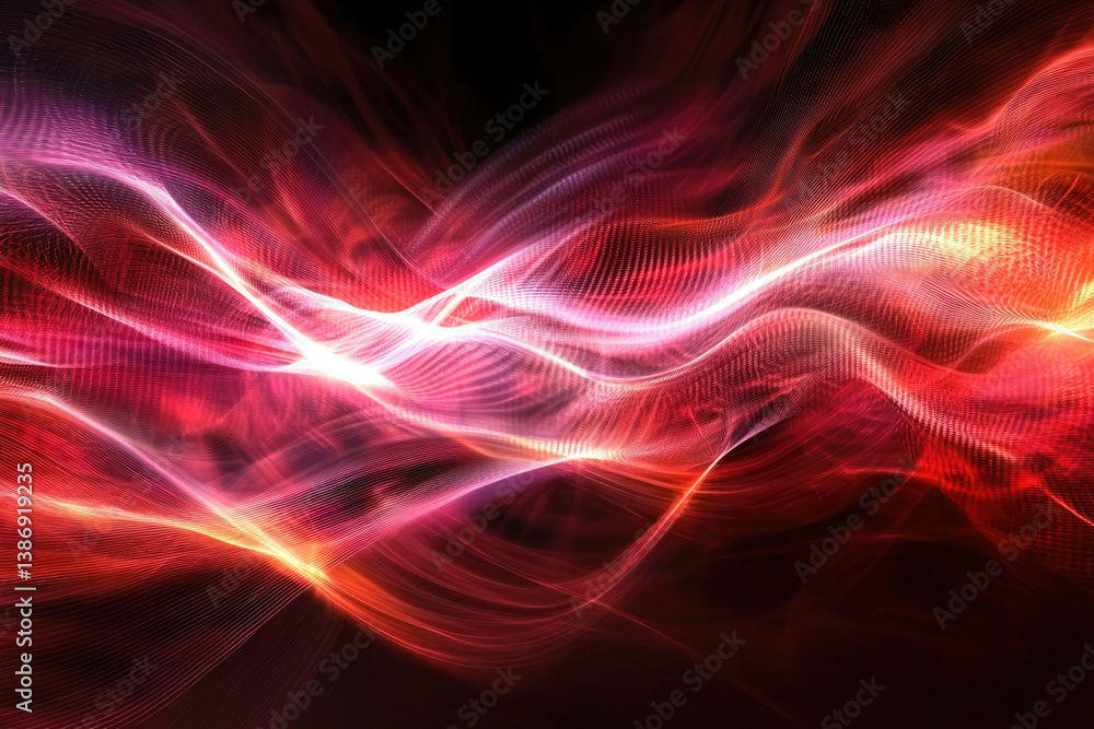 Obraz premium Abstract red and pink light waves flowing dynamically, creating a vibrant energy.