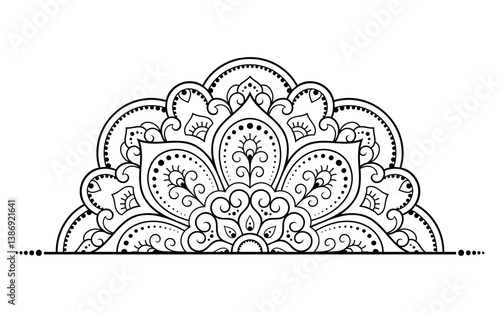 Circular pattern in form of mandala with flower for Henna, Mehndi, tattoo, decoration. Decorative ornament in ethnic oriental style. Outline doodle hand draw vector illustration.