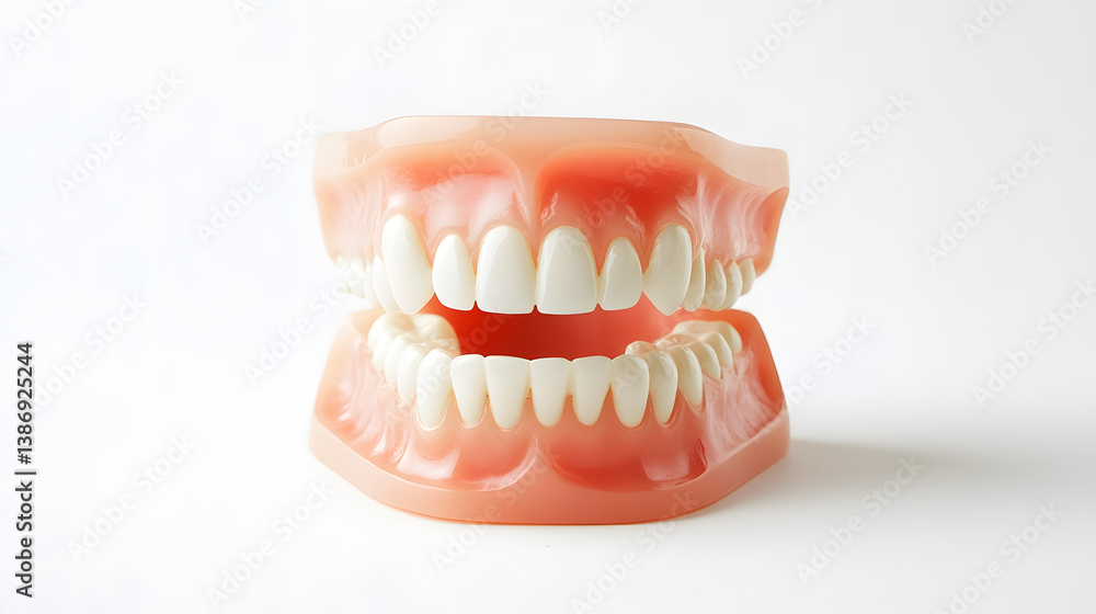 Realistic 3D dental model showing upper and lower teeth with pink gums ideal for oral health education dental care visuals orthodontic demonstrations and professional healthcare presentations Realistic 3D dental model showing upper and lower teeth with pink gums ideal for oral health education dental care visuals orthodontic demonstrations and professional healthcare presentations