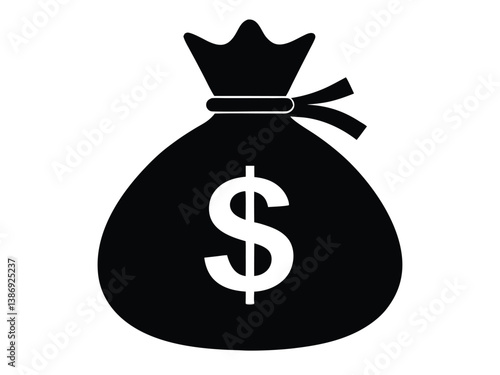 Money Bag Silhouette Vector, Money bag icon, Money Bag Clipart