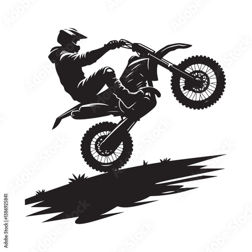 A biker doing freestyle tricks vector. Silhouette of teenagers doing stunts on BMX bikes on a white background